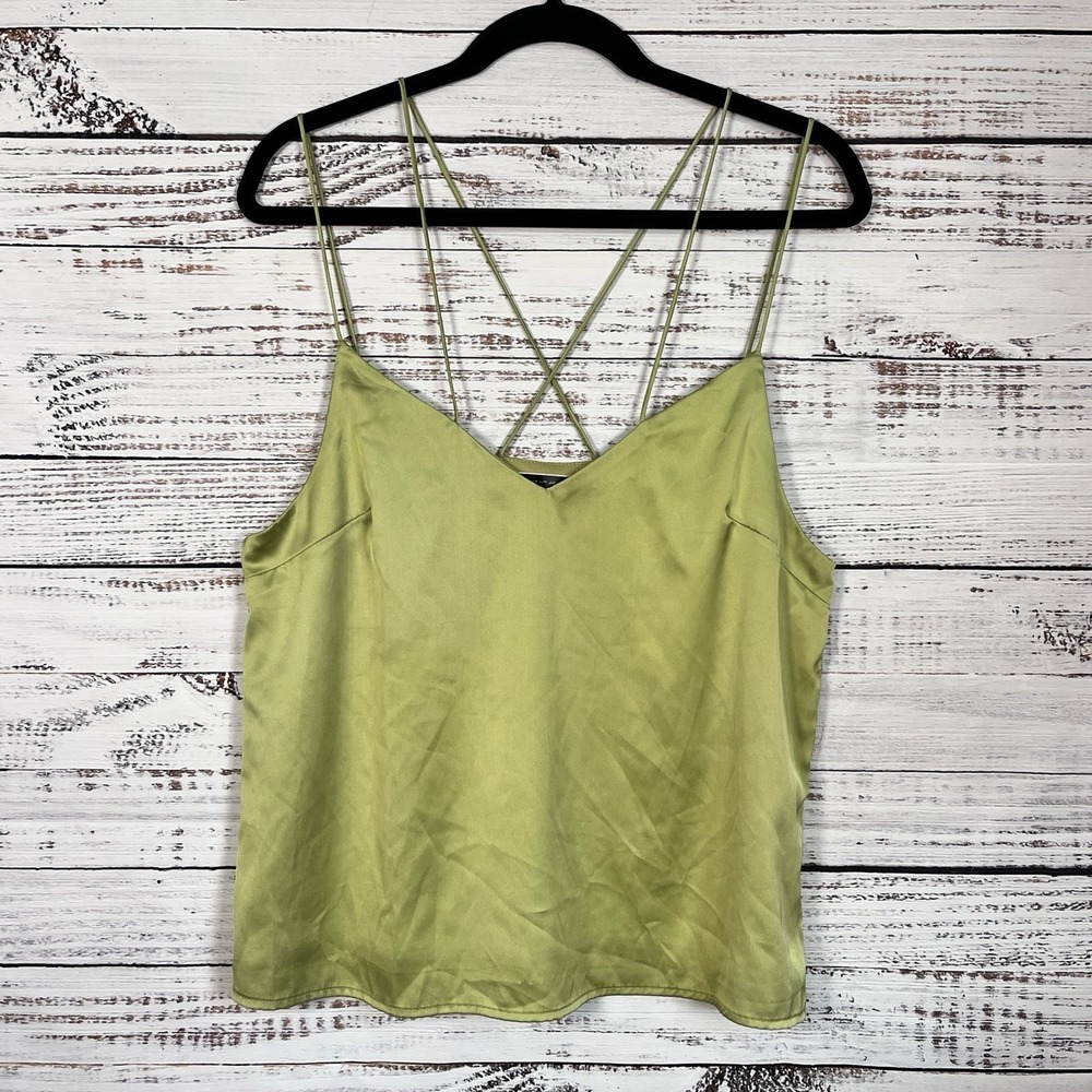 Blue Blush LA Boutique Satin Tank Top Blouse Size Large Strappy Flowy Boho Short